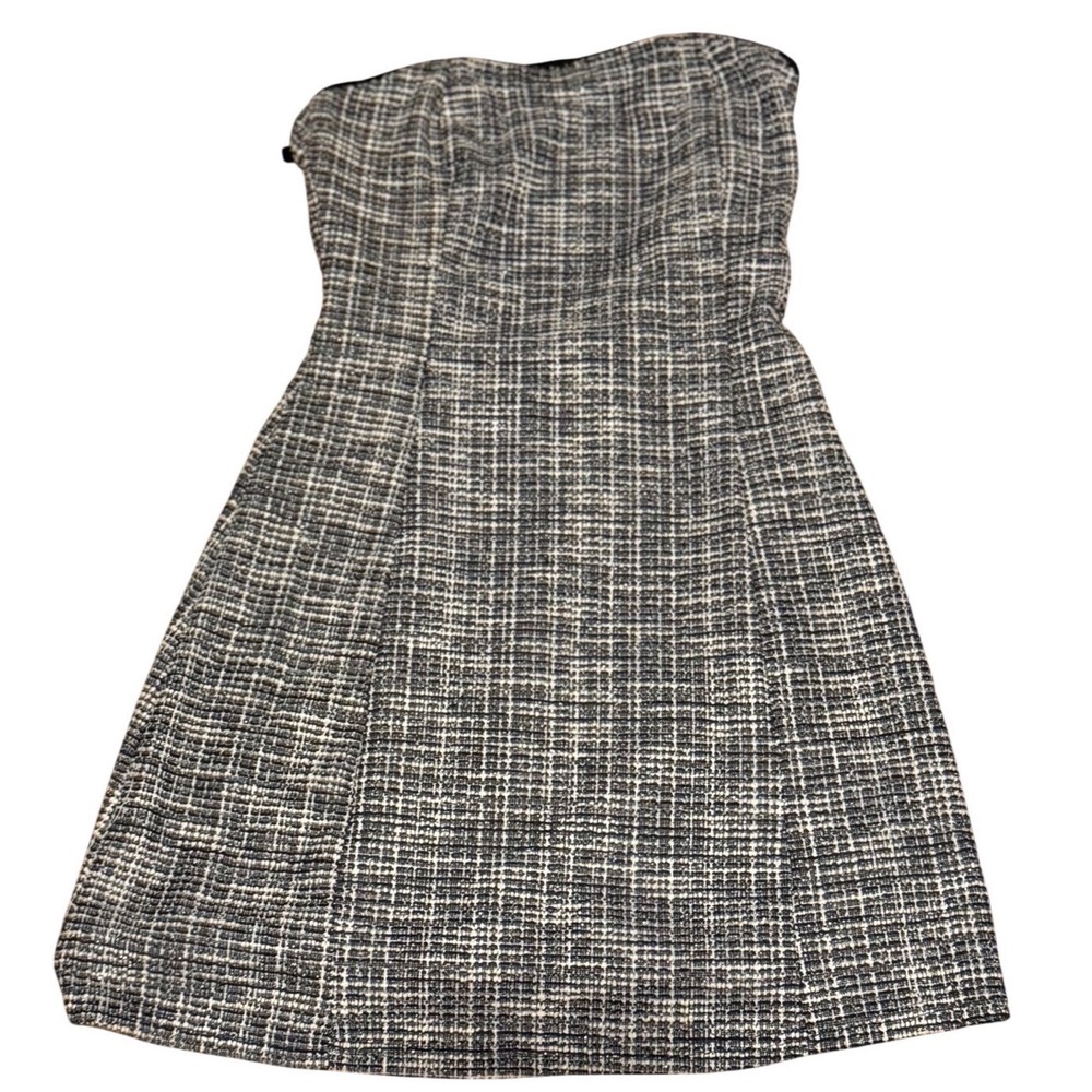 Lulus Tweed Tube Dress Black White Strapless Lace Up Back‎ Mini XS GND403084